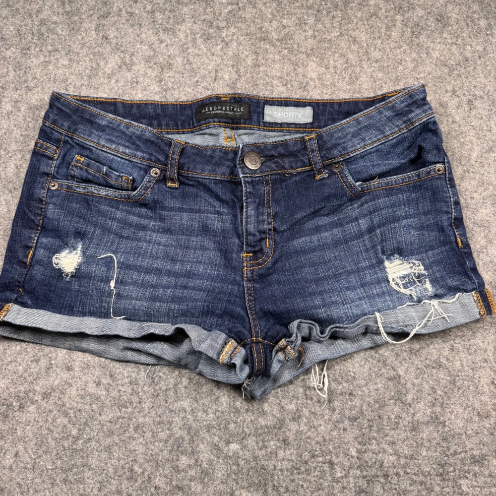 Aeropostale Dark Wash Denim Shorty Shorts - Blue